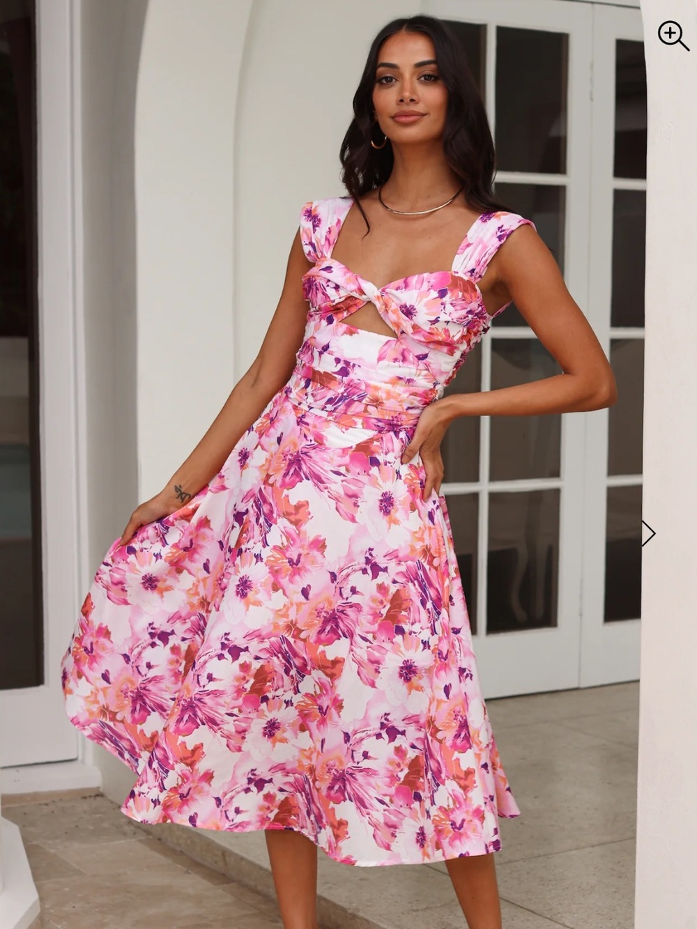 Hello Molly Splendid Splendor Midi Dress: Pink and Purple Floral
